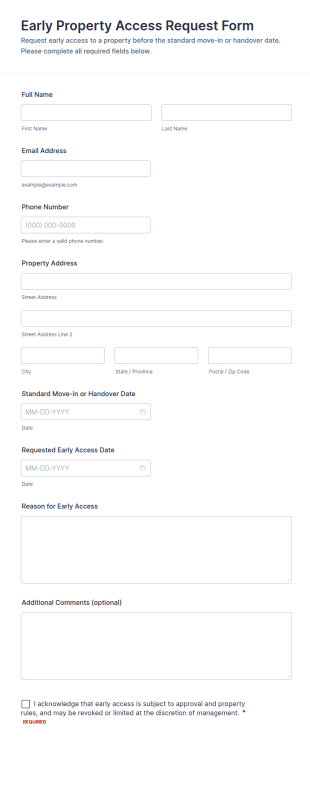 Early Property Access Request Form Template