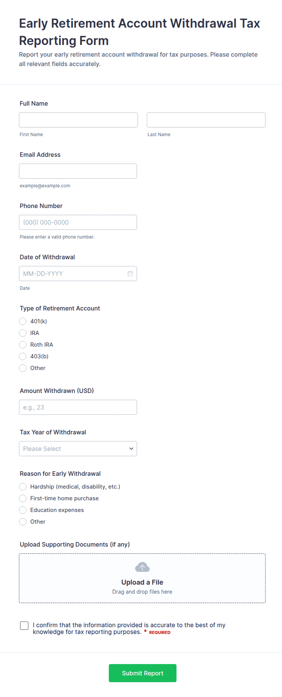Early Retirement Account Withdrawal Tax Reporting Form Template | Jotform