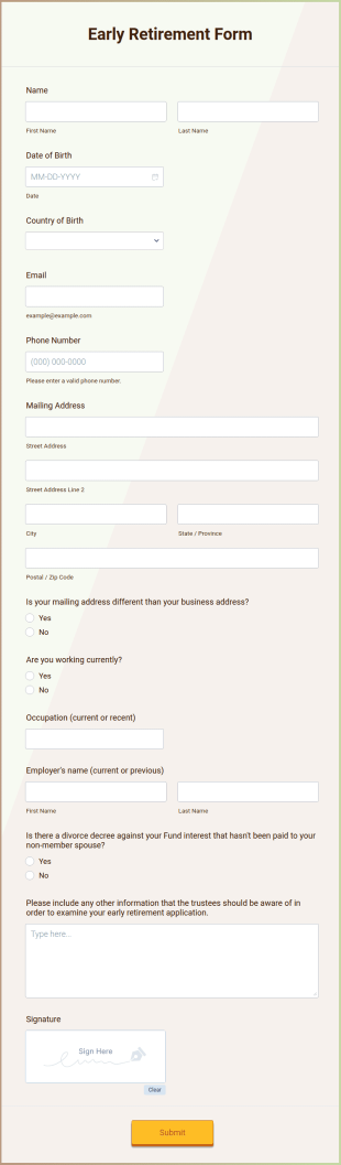 Early Retirement Form Template