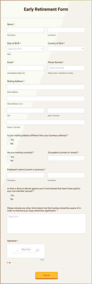 Early Retirement Form Template
