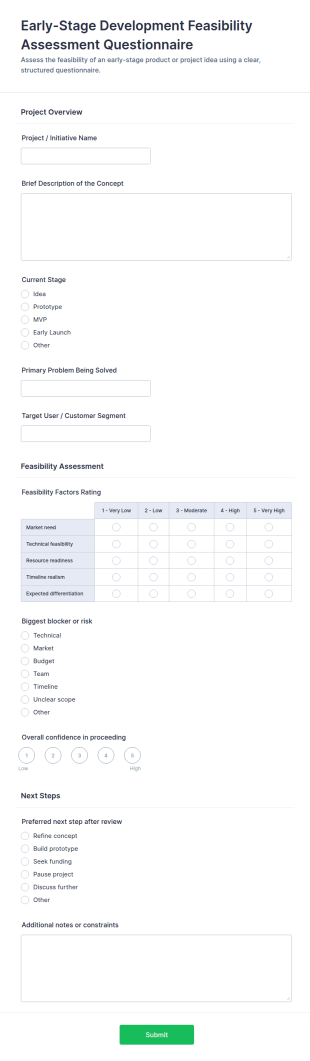 Early Stage Development Feasibility Assessment Form Template
