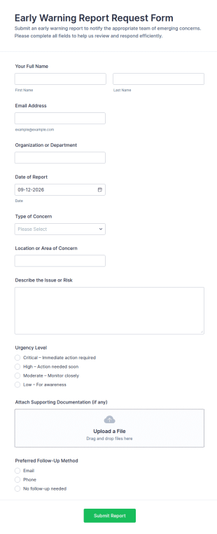Early Warning Report Request Form Template