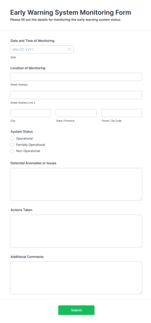 Early Warning System Monitoring Form Template