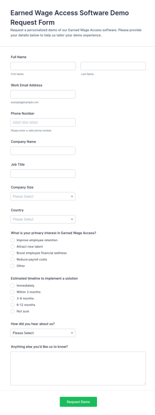 Earned Wage Access Software Demo Request Form Template