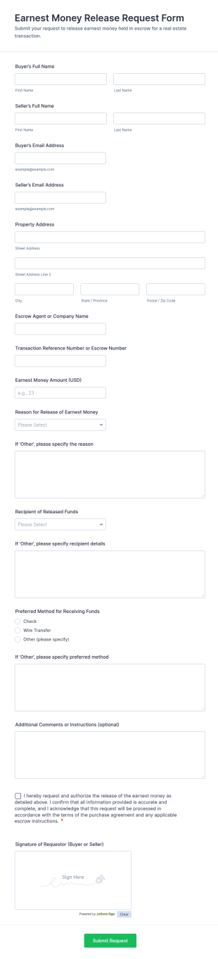 Earnest Money Release Request Form Template