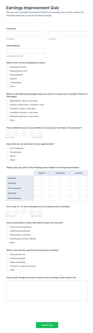 Earnings Improvement Quiz Form Template