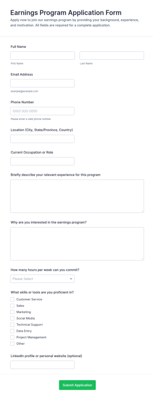 Earnings Program Application Form Template