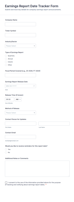 Earnings Report Date Tracker Form Template
