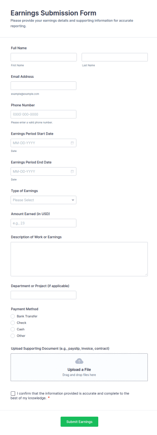 Earnings Submission Form Template