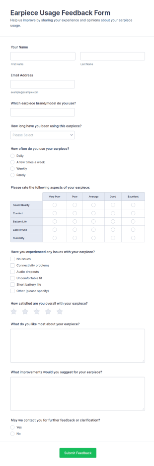 Earpiece Usage Feedback Form Template
