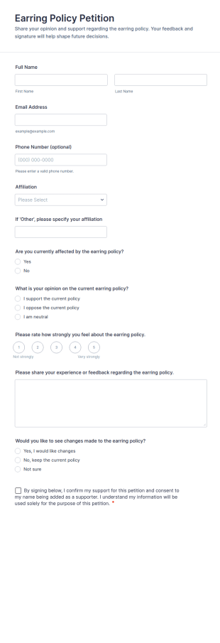Earring Policy Petition Form Template