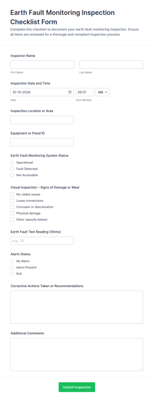 Earth Fault Monitoring Inspection Form Template