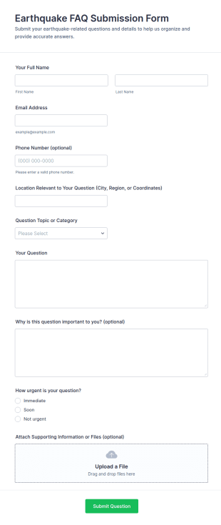 Earthquake FAQ Submission Form Template