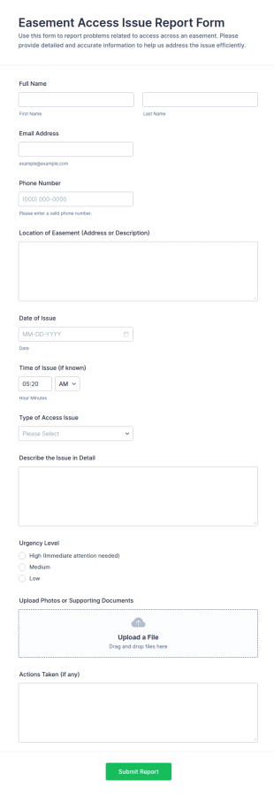 Easement Access Issue Report Form Template