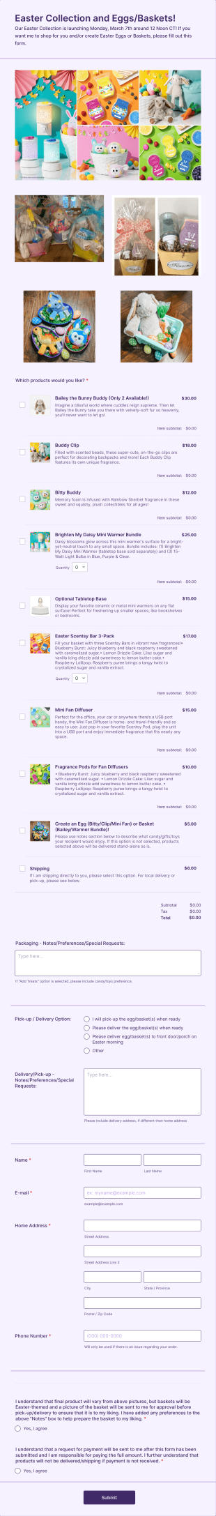 MB Smells Good Easter Collection Pre Order Form Template