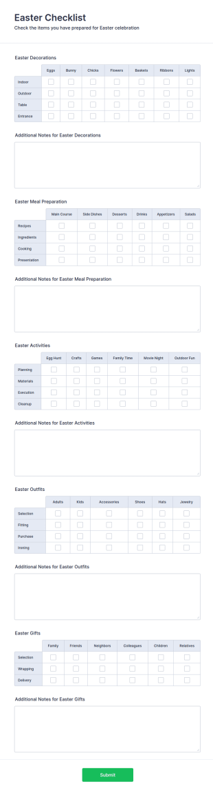 Easter Checklist Form Template