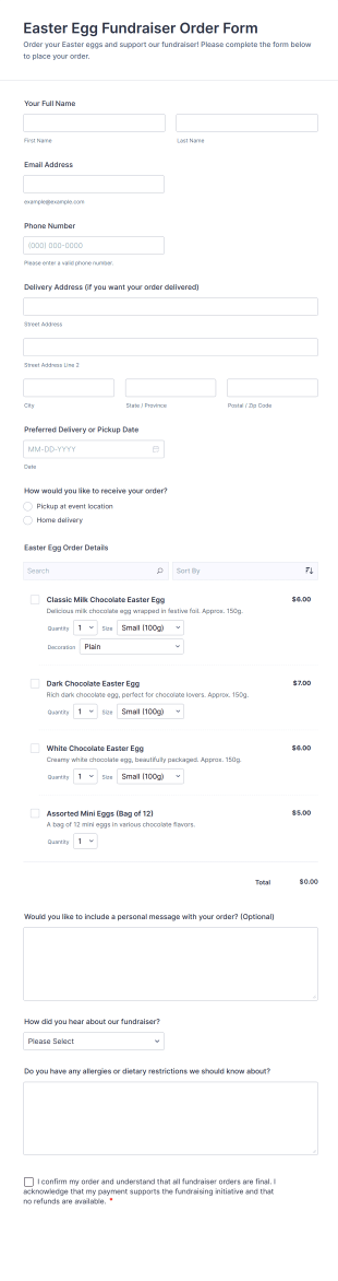 Easter Egg Fundraiser Order Form Template