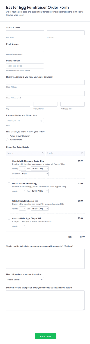 Easter Egg Fundraiser Order Form Template
