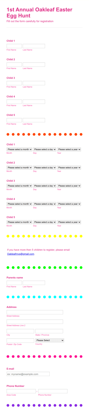 Easter Egg Hunt Registration Form Template