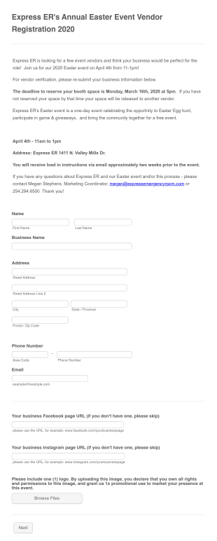 Easter Event Vendor Registration Form Template