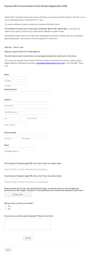Easter Event Vendor Registration Form Template