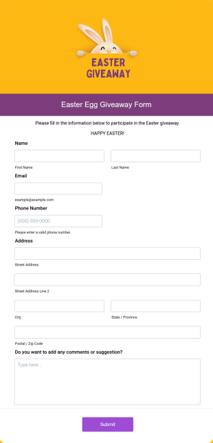 Easter Giveaway Form Template