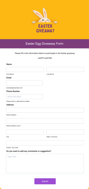 Easter Giveaway Form Template