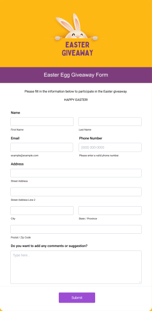 Easter Giveaway Form Template