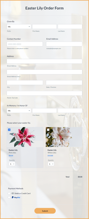 Easter Lily Order Form Template