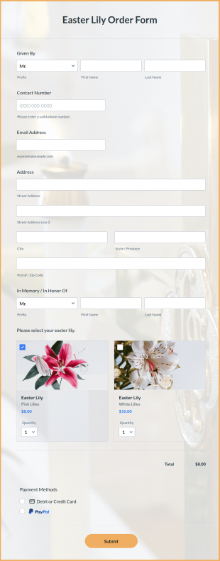 Easter Lily Order Form Template