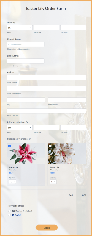 Easter Lily Order Form Template