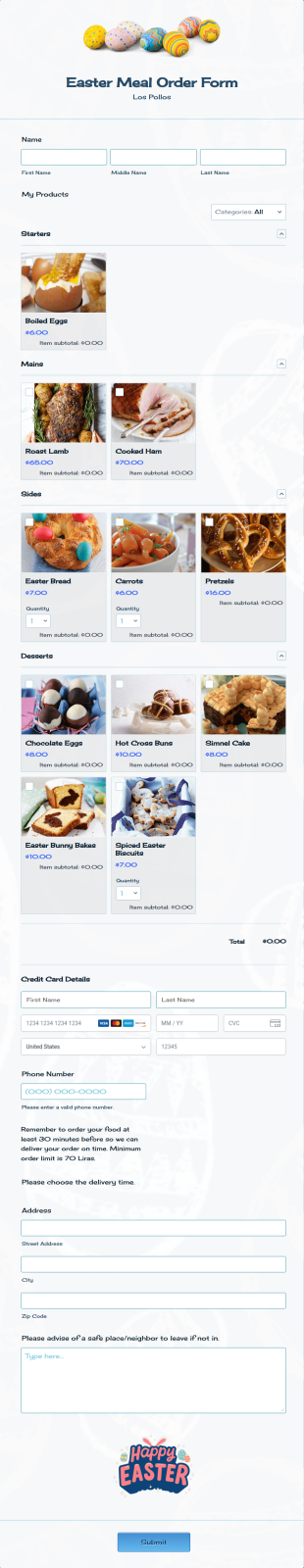 Easter Meal Order Form Template