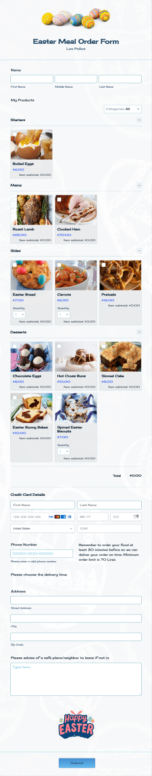 Easter Meal Order Form Template