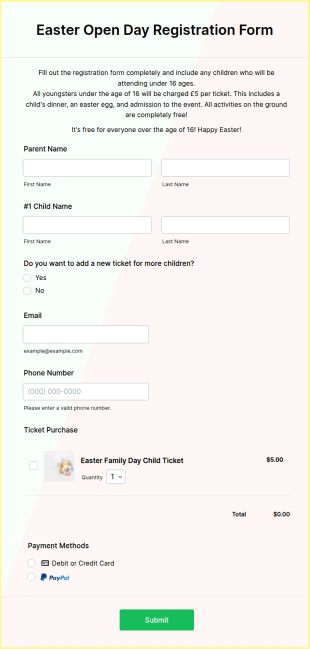 Easter Open Day Registration Form Template
