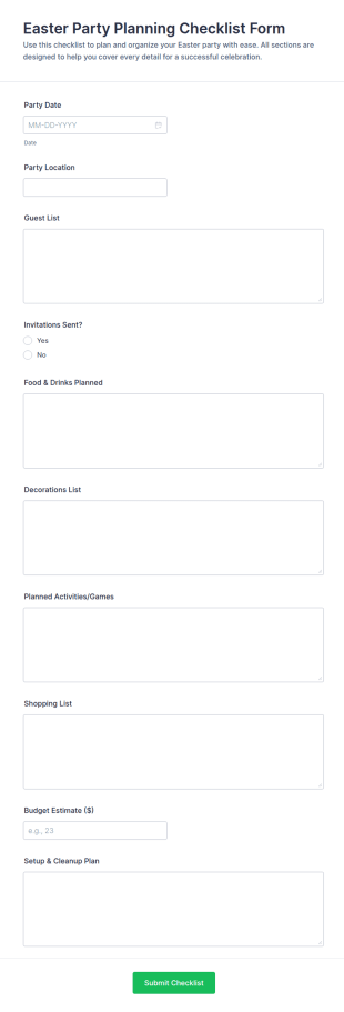 Easter Party Planning Checklist Form Template