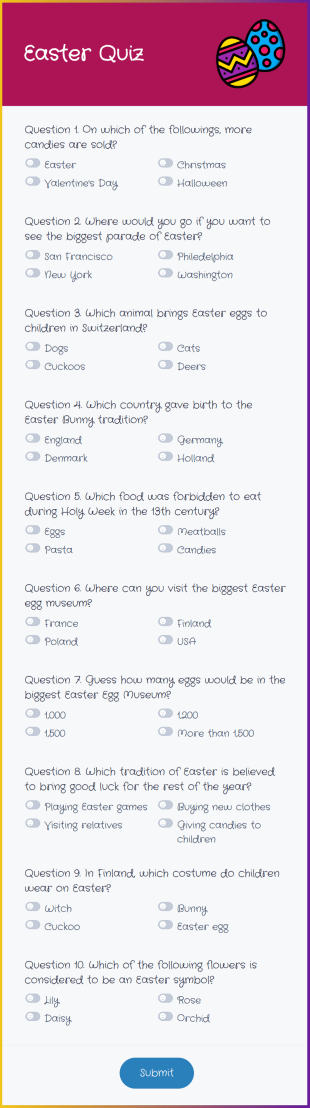Easter Quiz Form Template