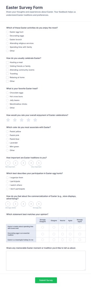 Easter Survey Form Template