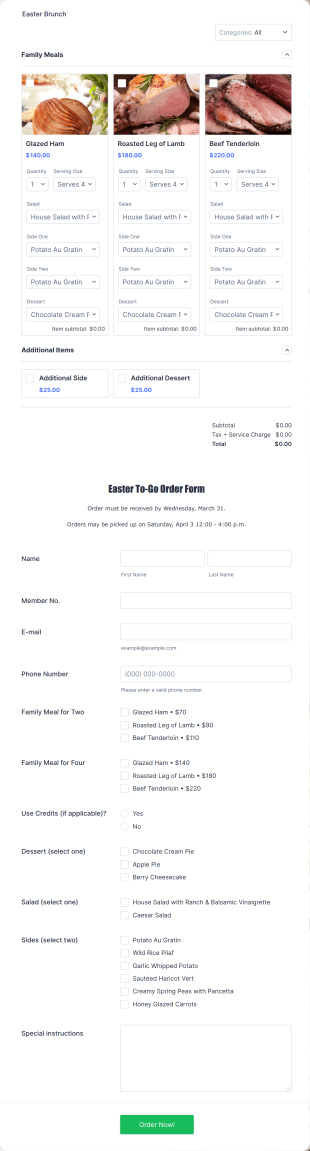 Easter To Go Order Form Template