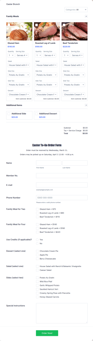 Easter To Go Order Form Template