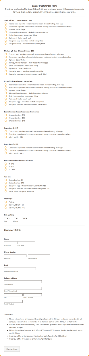 Easter Treats Order Form Template