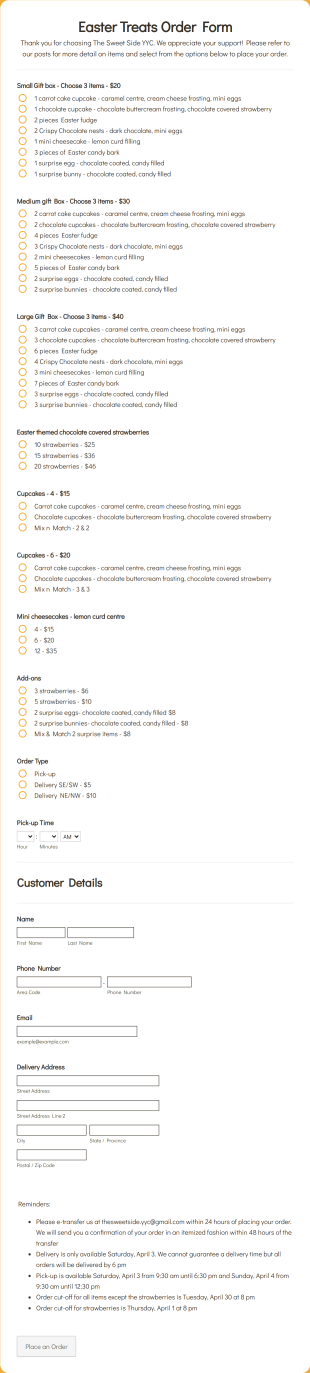 Easter Treats Order Form Template