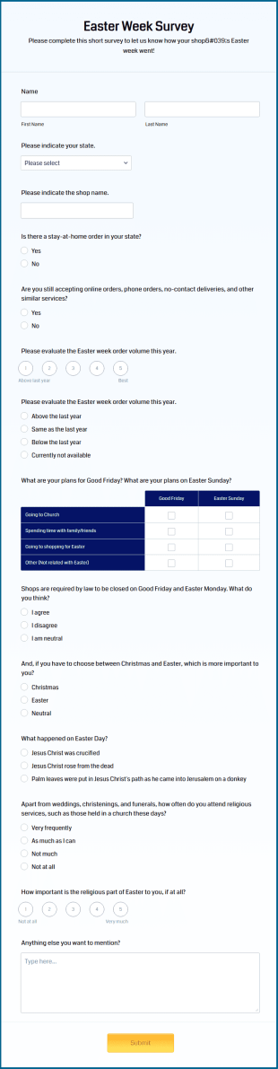 Easter Week Survey Form Template