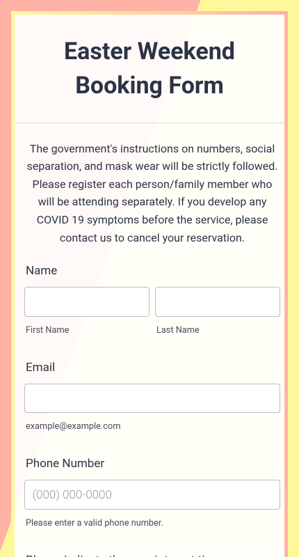 Easter Weekend Booking Form