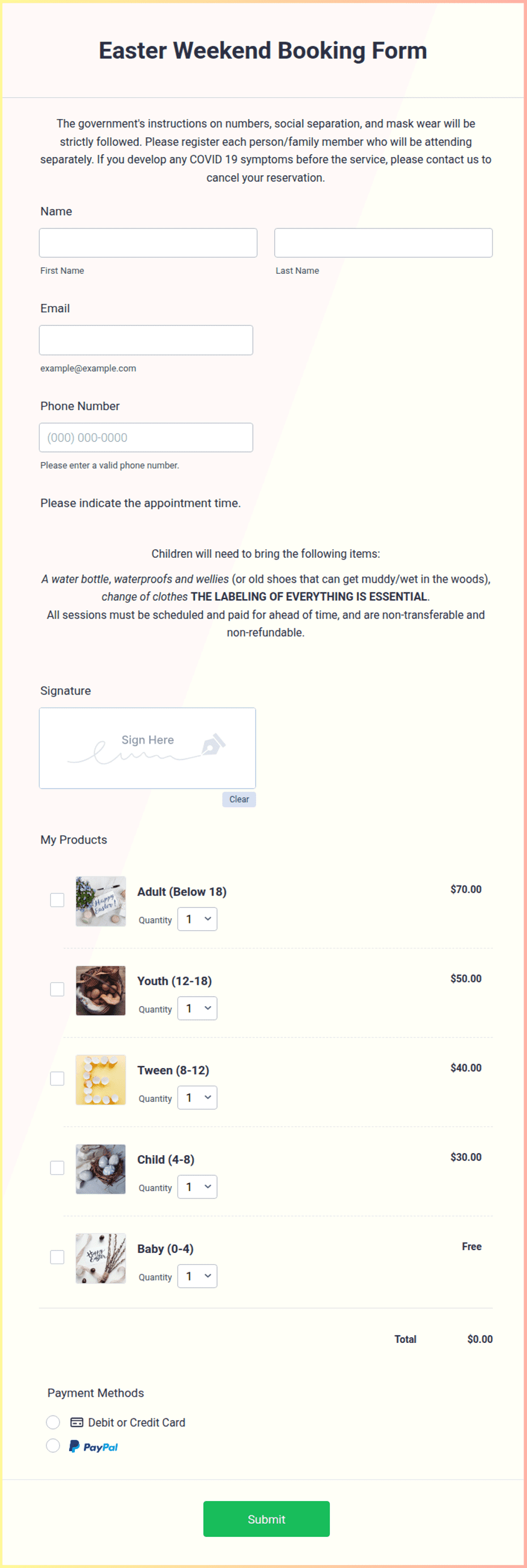 Weekend Only Form Easter Weekend Booking Form Template | Jotform