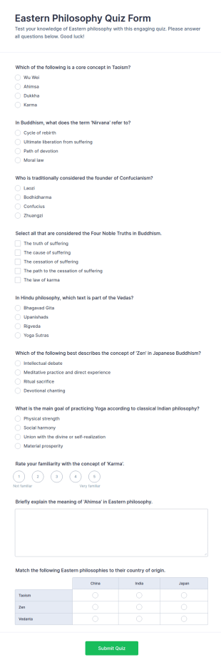 Eastern Philosophy Quiz Form Template