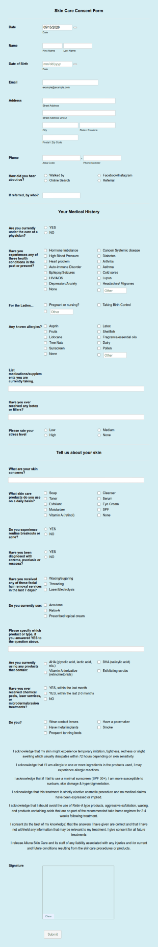 Easy Facial Consent Form Template