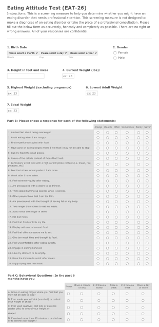 Eating Attitudes Test Form Template
