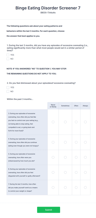 Eating Disorder Screener Form Template