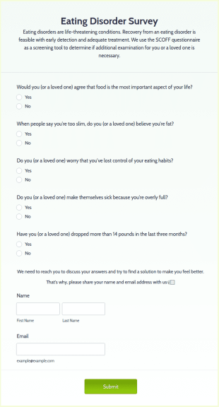 Eating Disorder Survey Form Template