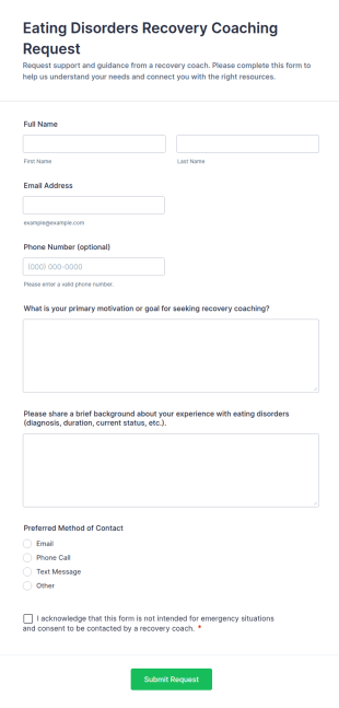 Eating Disorders Recovery Coaching Request Form Template